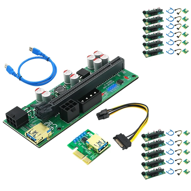 

010-X PCIE стойка 1X до 16X графическое расширение со светодиодной вспышкой для GPU BTC Майнинг новая версия Горизонтальная установка