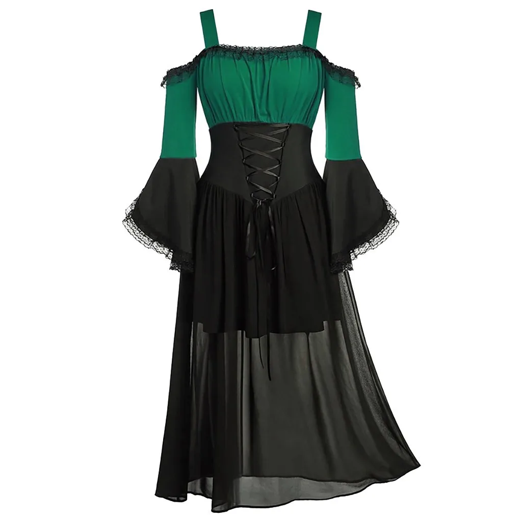 

Women Vintage Long Sleeved Off Shoulder Lace Up Bandage Long Dress Dress for Women Casual Elegant