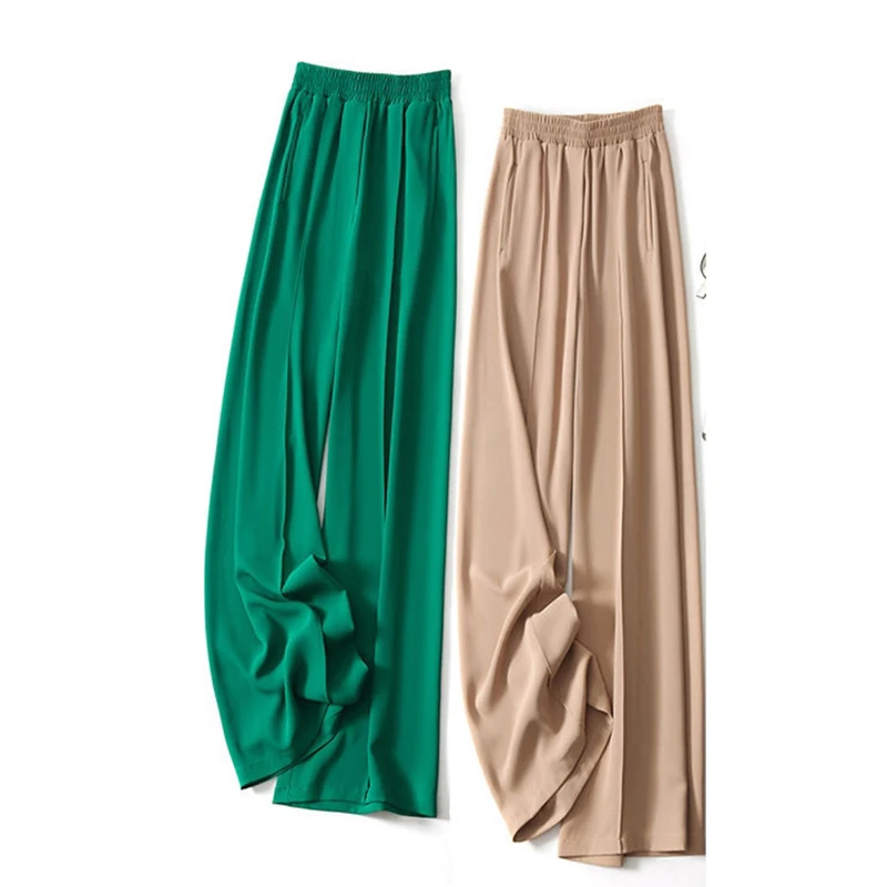 

2022 summer new supermodel long legs! Slender elastic drawstring high waist side wide leg pants women korean style