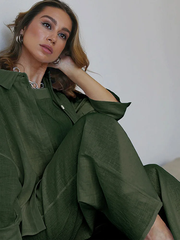 Комплект из трех предметов Женский майка и брюки хлопка льна укороченная с