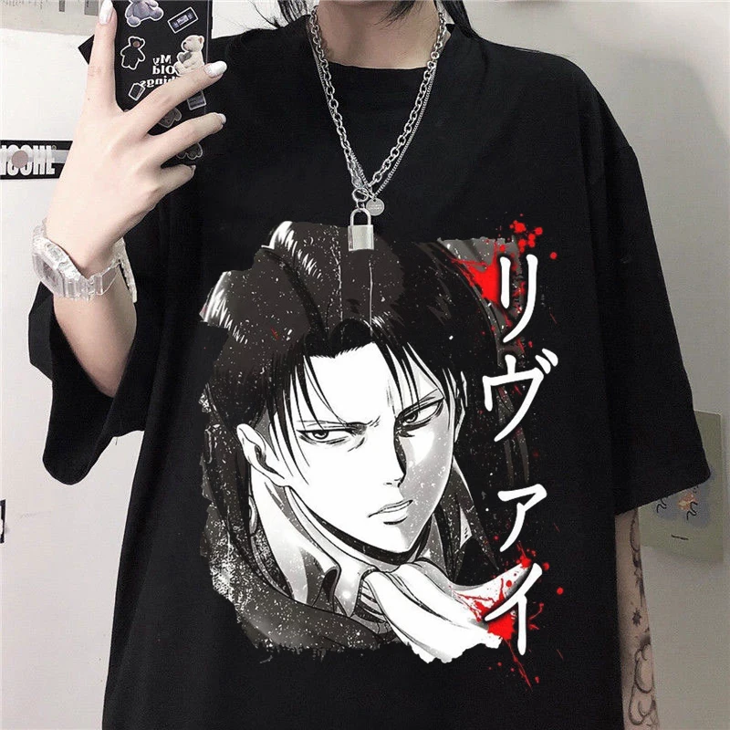 

Harajuku 2022 Summer Women T-shirt Japanese Anime Attack on Titan Levi Ackerman Eye Short Sleeve T Shirt Gothic Y2k Clothes Tops