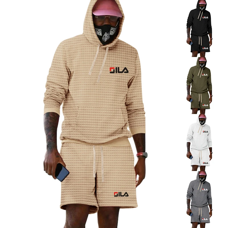 

Men's New Spring/Summer Checker Fabric Hoodie Casual Comfort Long Sleeve Fashion Sports Set