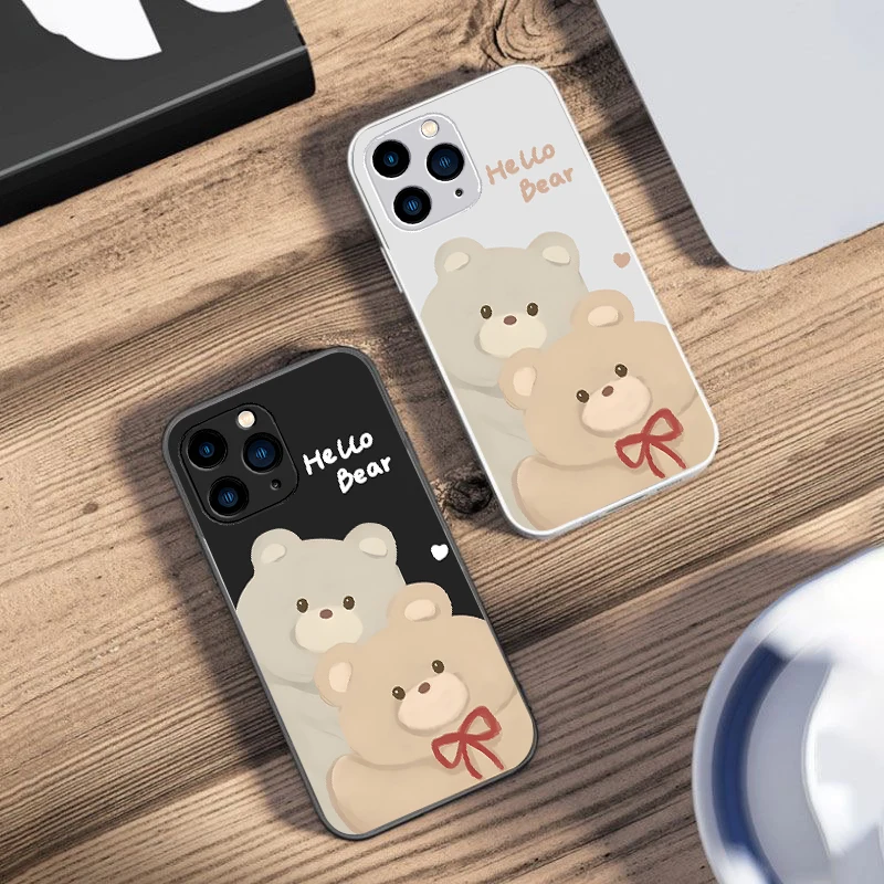 Розовый чехол для телефона из закаленного стекла с граффити Bear iPhone 16 Pro Max 15 14 13 12