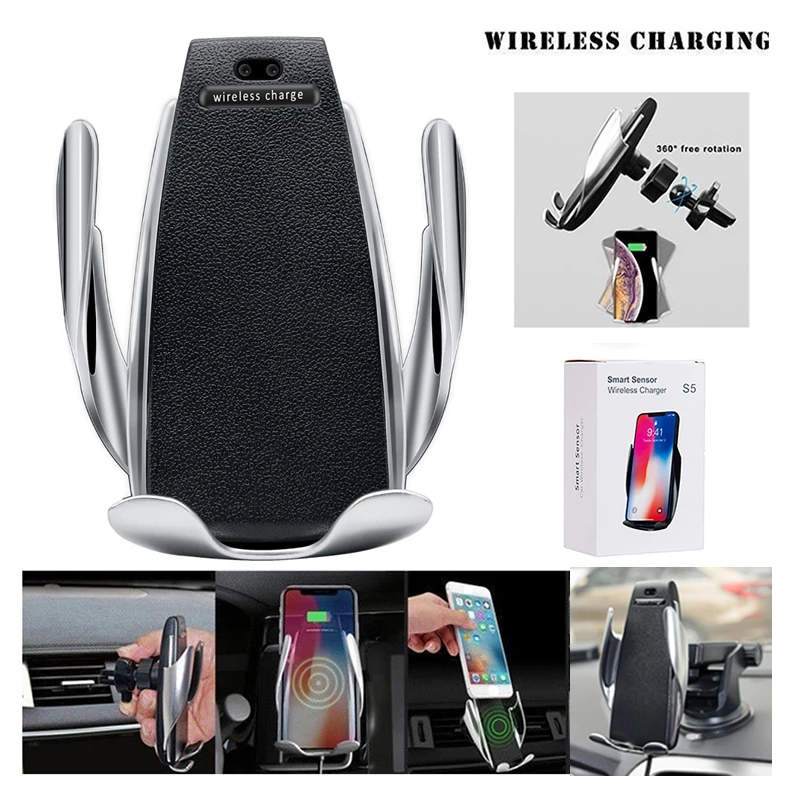 

10W Wireless Car Charger S5 Automatic Clamping Fast Charging Phone Holder Mount in Car for iPhone xr Huawei Samsung Smart Phone