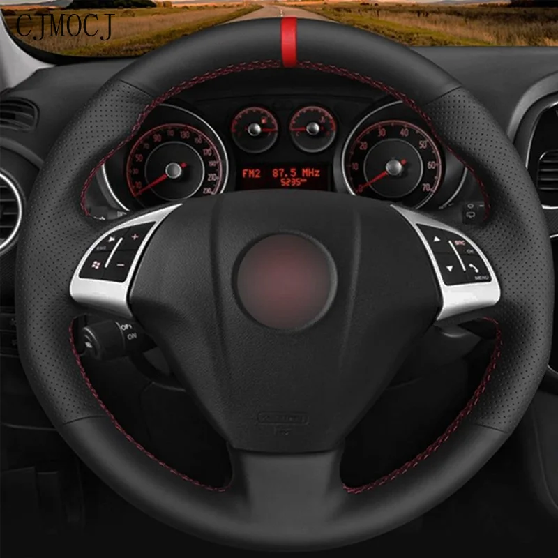 

CJMOCJ Car Steering Wheel Cover Soft Black Artificial Leather for Fiat Grande Punto Bravo Linea 2007-2019 Qubo Doblo Opel Combo