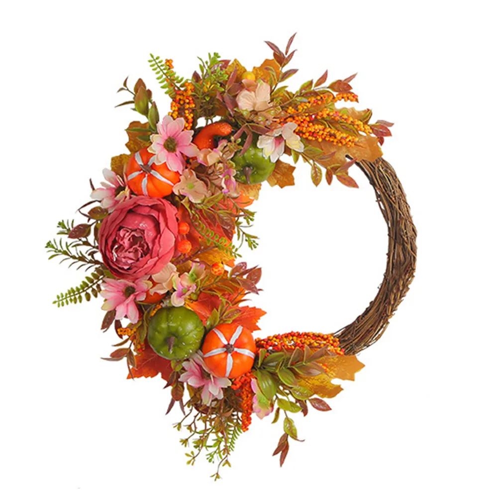 

Harvest Festival Pumpkin Wreath 35*35*8cm Exquisite Holiday Gift Peony Pumpkin Wreath Simulation Flowers Practical