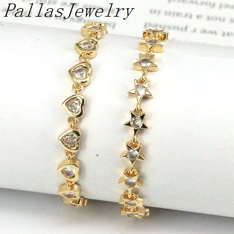 

5Pcs CZ Star Heart Charm Women Party Jewelry Simple Gold Plated Link Chain Geometric CZ Bracelets Trend Jewelry