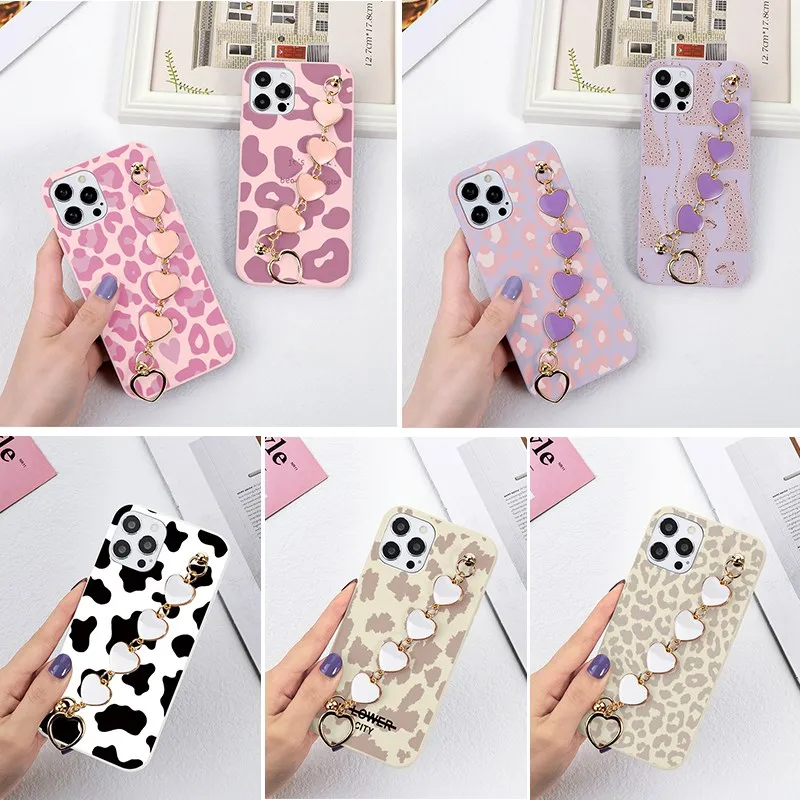 

For Huawei Nova 8I 5T P50 P40 P30 P20 Mate Honor 50 Pro 20 10 Lite E 10I 9X 8A 8X P Smart 2021 Y6 Y7 2019 Love Heart Chain Cases