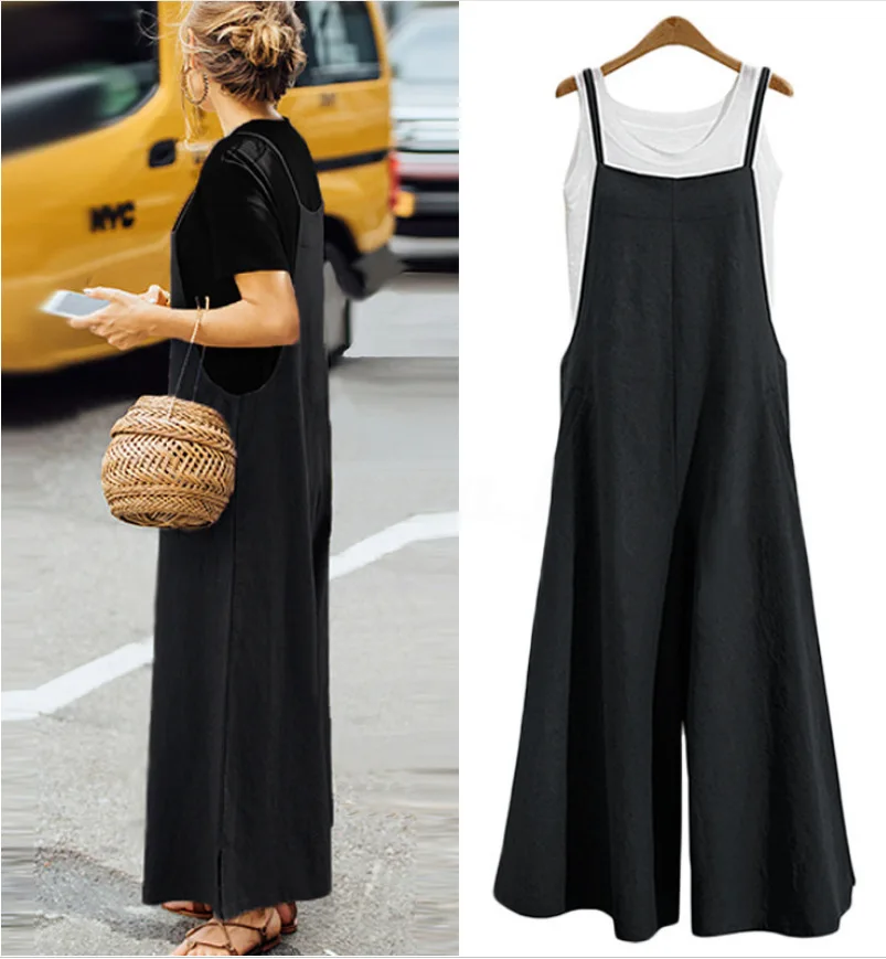 2023 Rompers Plus Size S-5XL Summer new Women Casual Loose Linen Cotton Jumpsuit Sleeveless Backless Playsuit Trousers Overalls