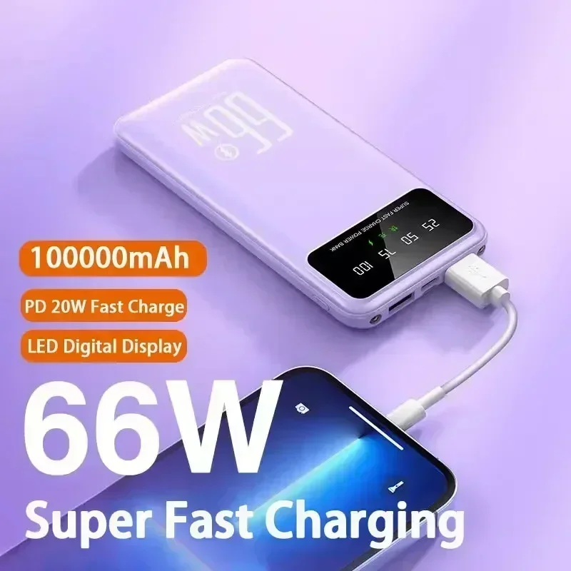 Новый 100000 mAh Power Bank Легкий портативный цифровой дисплей с супер быстрой зарядкой
