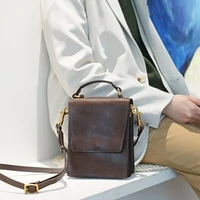retro fashion designer natural real leather ladies small square box bag daily outdoor weekend party shoulder messenger bag