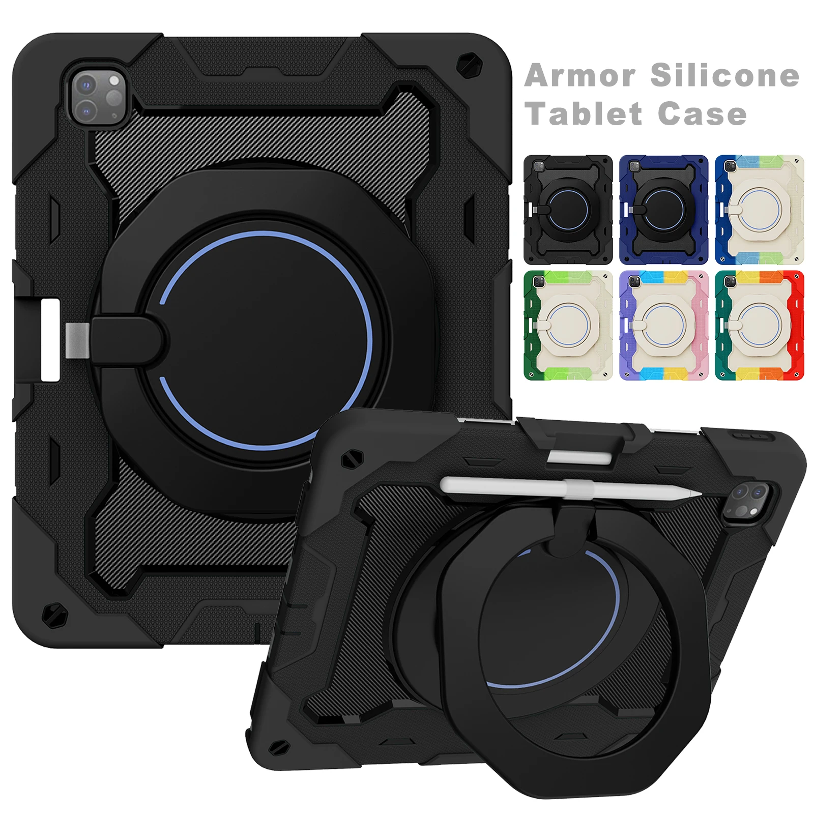 

Pencil Holder Tablet Case for iPad Pro 12.9 2021 A2461 Color Patchwork Circle Stand Tablet Cover for iPad Pro 12.9 2020 2018
