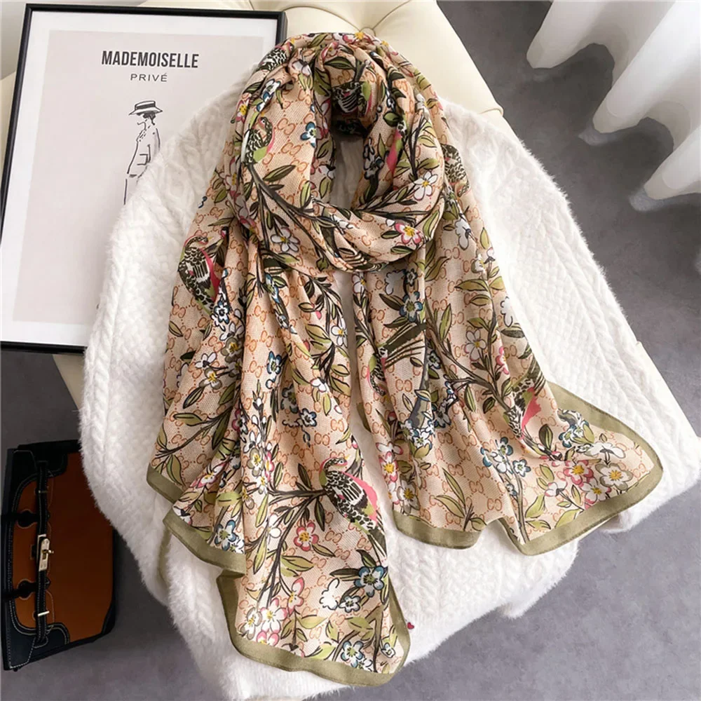 

2023 Women Floral Scarf 180X90cm Autumn Winter Warm Shawl Ladies Elegance Necklace Turban Fashion Hijab Foulard Pashmina Popular