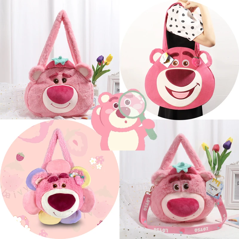 

Lotso Kawaii Shoulder Bag Disney Anime Toy Story 3 Plush Messenger Bag Cartoon Strawberry Bear Tote Handbag Cute Pouch Gift Girl