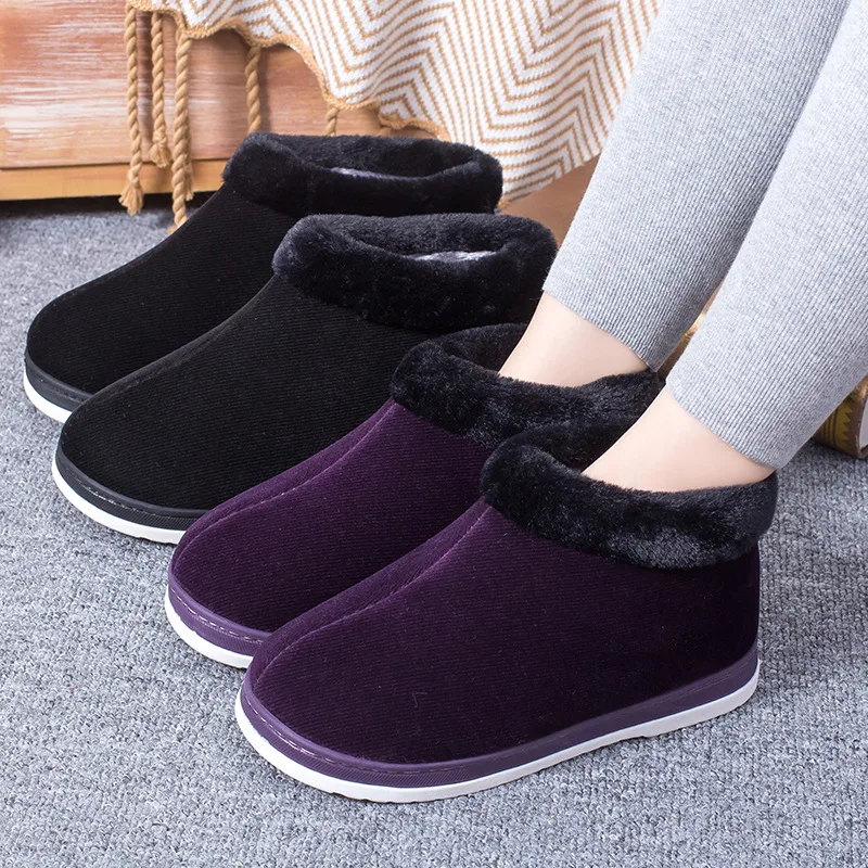 

2022 Middle-aged and Elderly Bag-heeled Cotton Shoes, Women's Indoor and Outdoor Velvet Thick-soled Casual Winter Slippers
