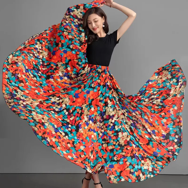 Женская шифоновая юбка в горошек элегантная длинная стиле Харадзюку с большим