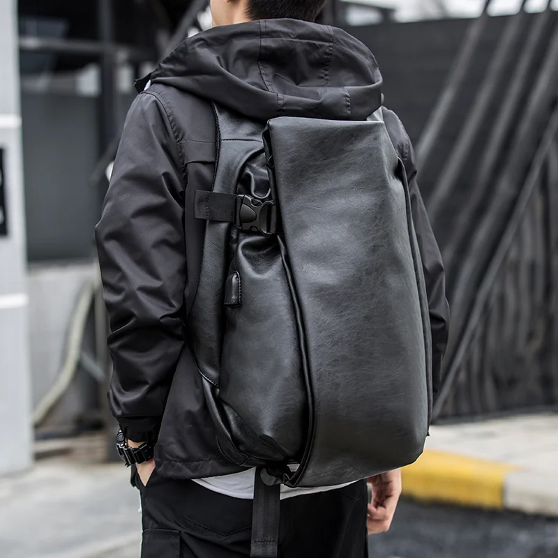 

Men's Backpack USB Charge Travel Laptop Back packs Black 16inch Leather School Bag Male Vintage Waterproof Anti Theft Backpacks