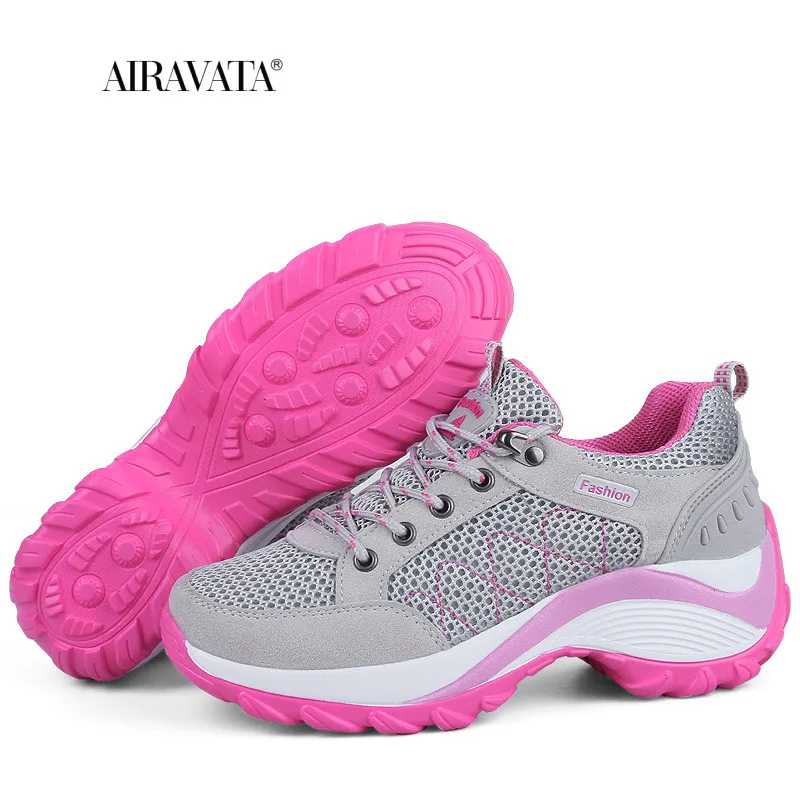 Womens Walking Sneakers Breathable Gym Jogging Tennis Shoes Fashion Sport Lace Up Platform Tenes Feminino