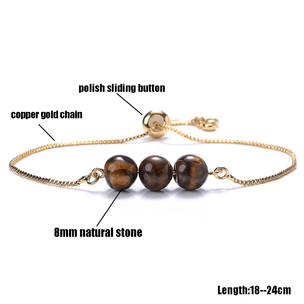 Браслет женский из натурального тигрового глаза с бусинами аметиста