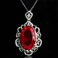 luxury noble oval rupee ruby jewelry 925 silver pendant necklaces designers gemstone necklace banquet party neck jewelry gifts