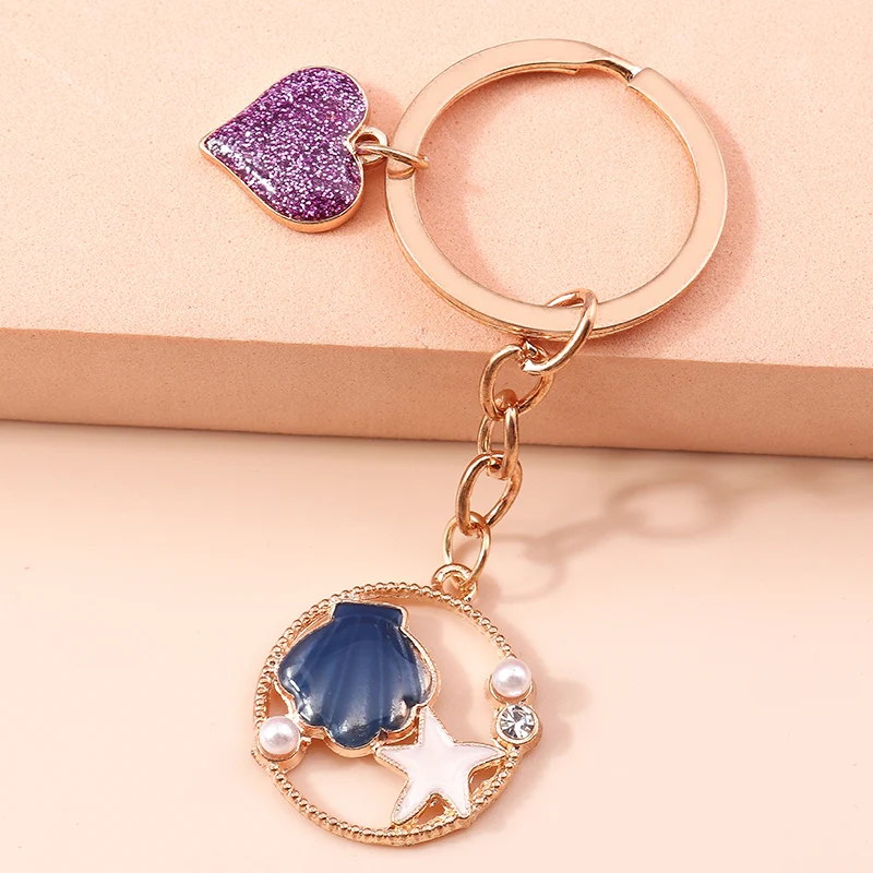 

Trendy Enamel Marine Life Shell Starfish Keychain for Car Key Cute Heart Key Chains Men Handbag Pendants for Women Jewelry Gifts