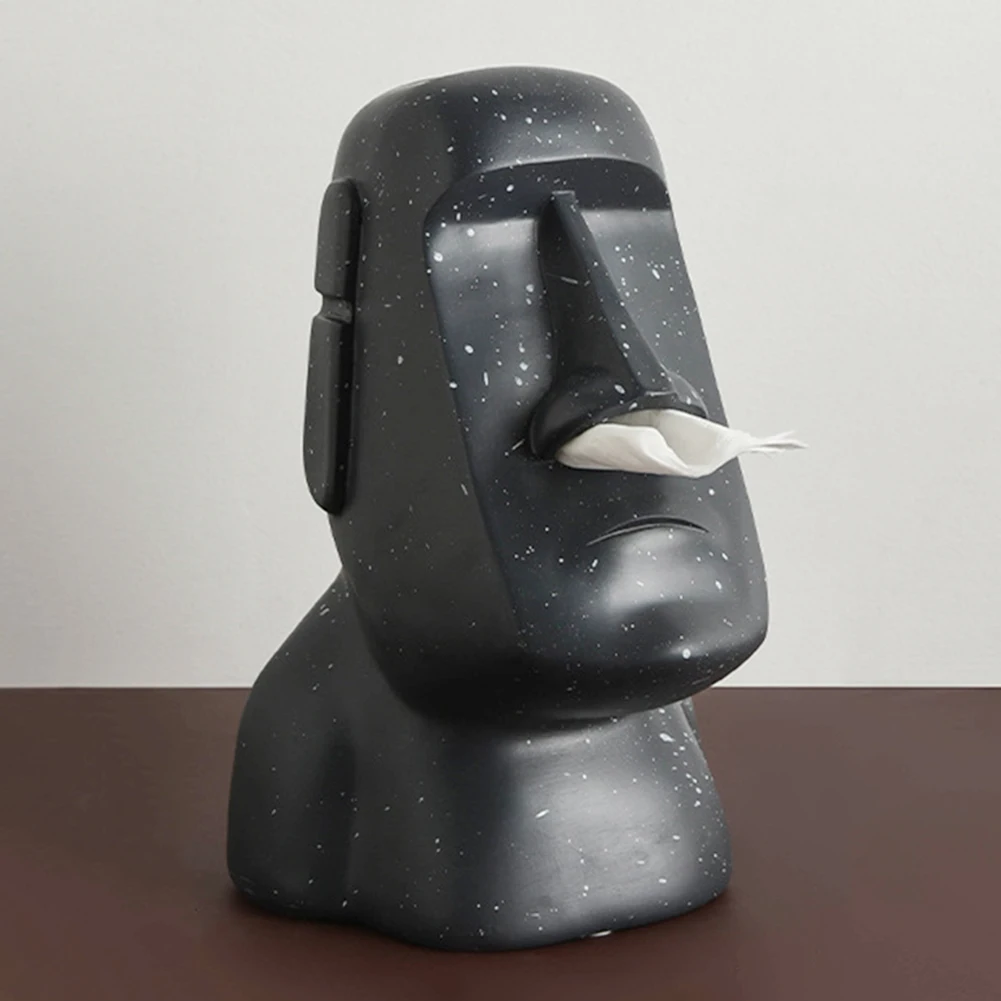 

Easter Island Tissue Box Moai Shape Island Stone Figure Funny Nostril Storage Paper Box for Living Room Bedroom Desk Decoration