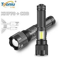 super bright xhp70 flashlight tactical torch lantern with cob side light zoomable waterproof aluminum alloy portable lights