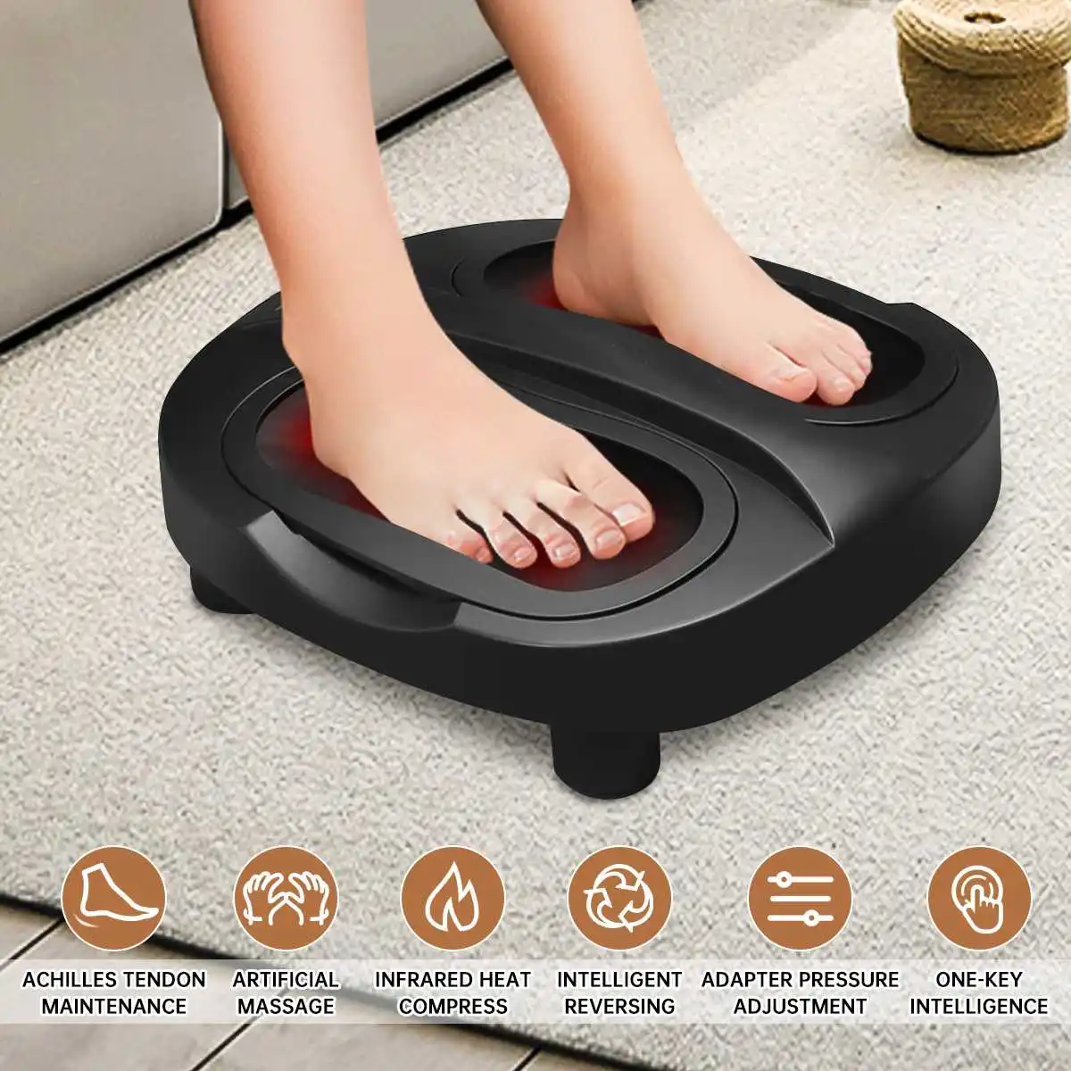 

Electric Foot Massager Machine Heat Far Infrared Acupuncture Shiatsu Feet Massage Blood Circulation Device Body Physical Therapy