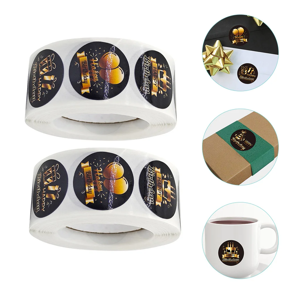 

Birthday Stickers Labels Round Party Happy Sticker Sealingwaterproof Kids Label Giftdecorative Golden Seal Wrap Favors Circle