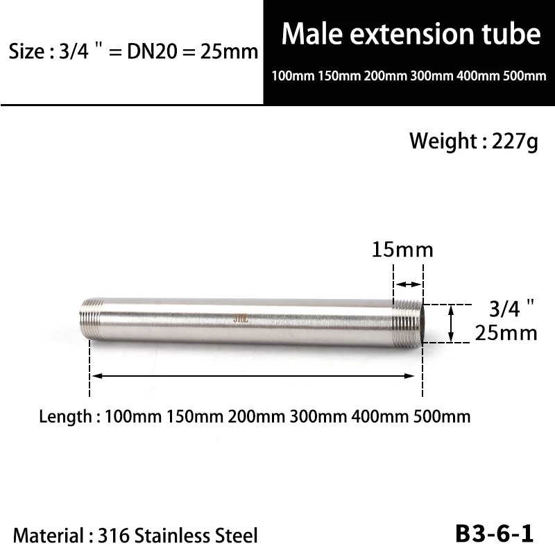 

Удлинительная трубка из нержавеющей стали 1/2 3/4 1", 100-500 мм
