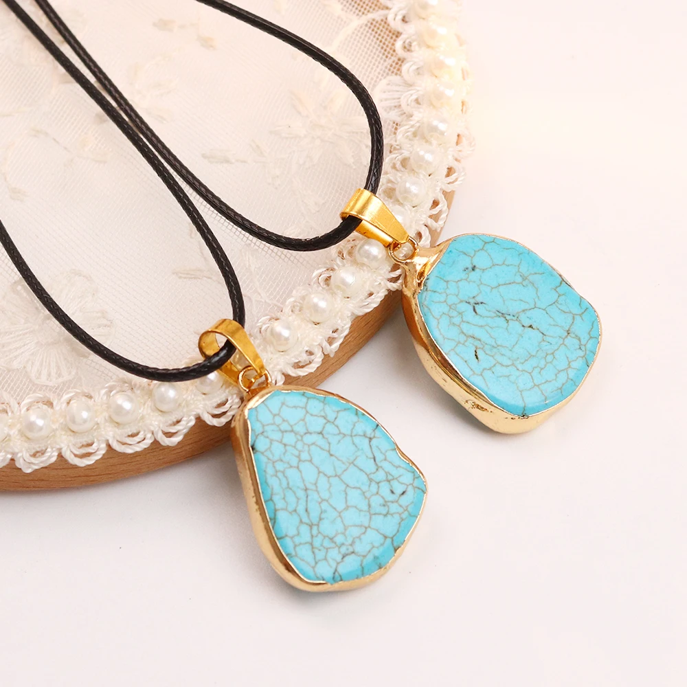 Ожерелье Неправильной Формы с голубым бирюзовым камнем модные ювелирные изделия
