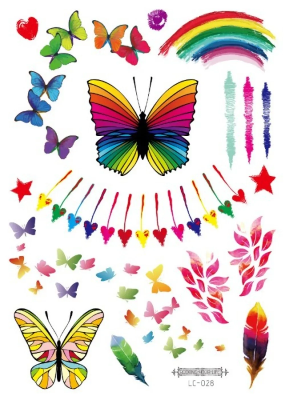 

1pc Butterfly Rainbow Disposable Temporary Tattoo Sticker Game Camo Stripe Love Flower Waterproof Face Fake Tattoo Sticker Gifts