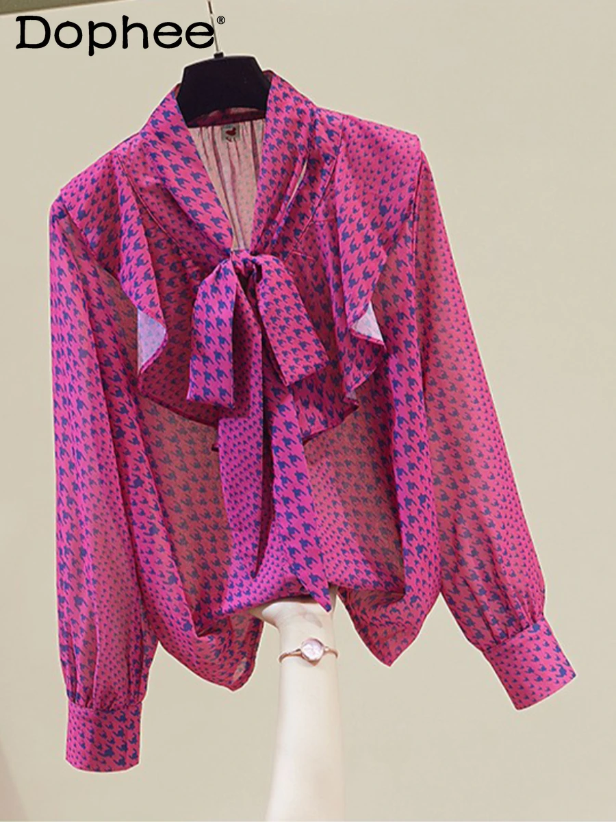 

Elegant Tied Bow Ruffled Chiffon Blouse Women Print Loose Casual Long Sleeve Shirt Tide Blusas Mujer 2022 Summer Camisa Feminina