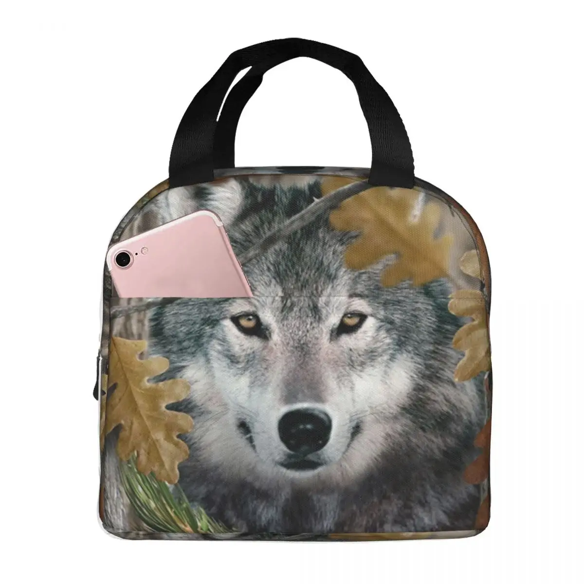 

Camo Wolf Portable Insulated Oxford Lunch Bag Reusable Lunch Box Lunch Organizer Thermal Cooler Tote Bag