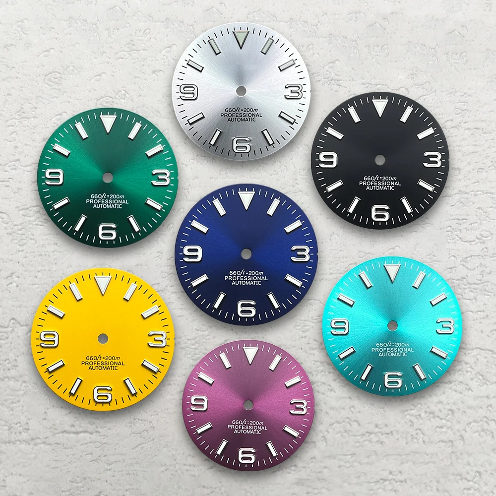 28 5 мм S Logo Ex plorer Sunray циферблат подходит для механизма NH35/NH36/4R/7S зеленый светящийся