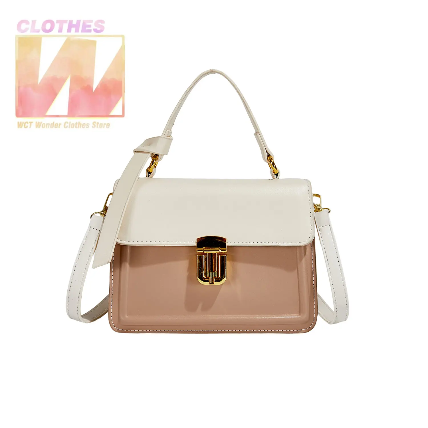 2023 New Trend High Quality PU Leather Contrast Color Shoulder Bags for Women Solid Crossbody Handbag Totes Handle Korean Style