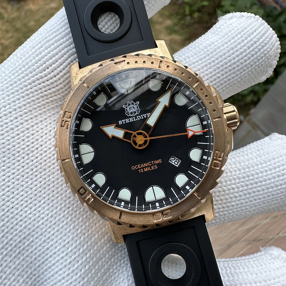STEELDIVE SD1982S Корпус из твердой бронзы 46 5 мм BGW9 Синее светящееся сапфировое стекло с