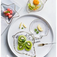 weiqian home gilt edging glass tableware creative ocean style scallop plate salad bowl dessert plate decorative tray
