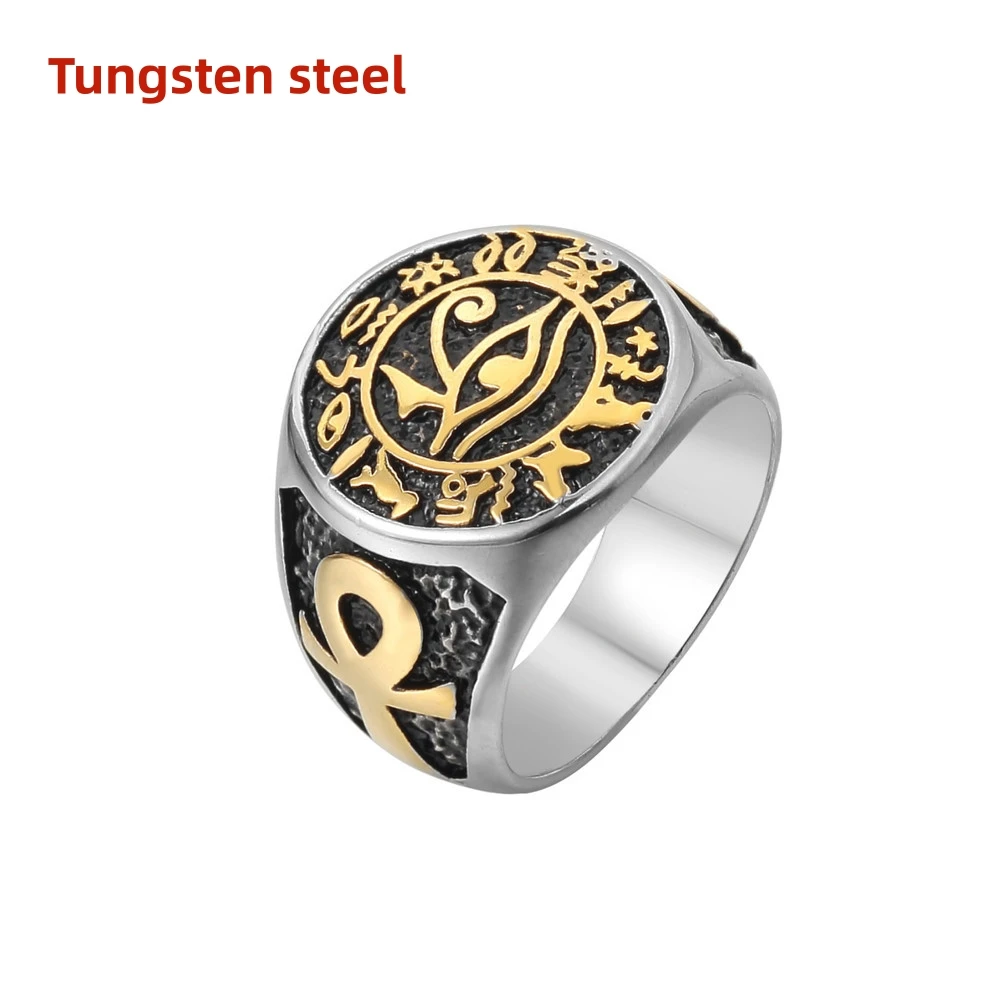 

Horus ring of the Eye of Ancient Egypt Mysterious ancient Egyptian script symbol Tungsten steel ring for men punk jewelry gift