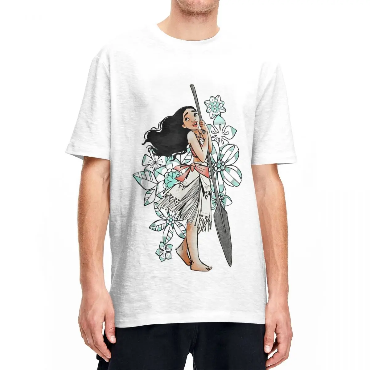 Футболка Мужская/Женская с тропическим цветочным принтом круглым вырезом