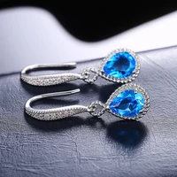 new luxury trendy water drop crystal earrings for women sky blue cz stone inlay fashion jewelry wedding party gift earring