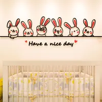 Acrylic Cartoon Bunny Wall Stickers Baby Nursery Wall Decals for Kids Room Living Room Bedroom Home Decor Rabbit Stickers