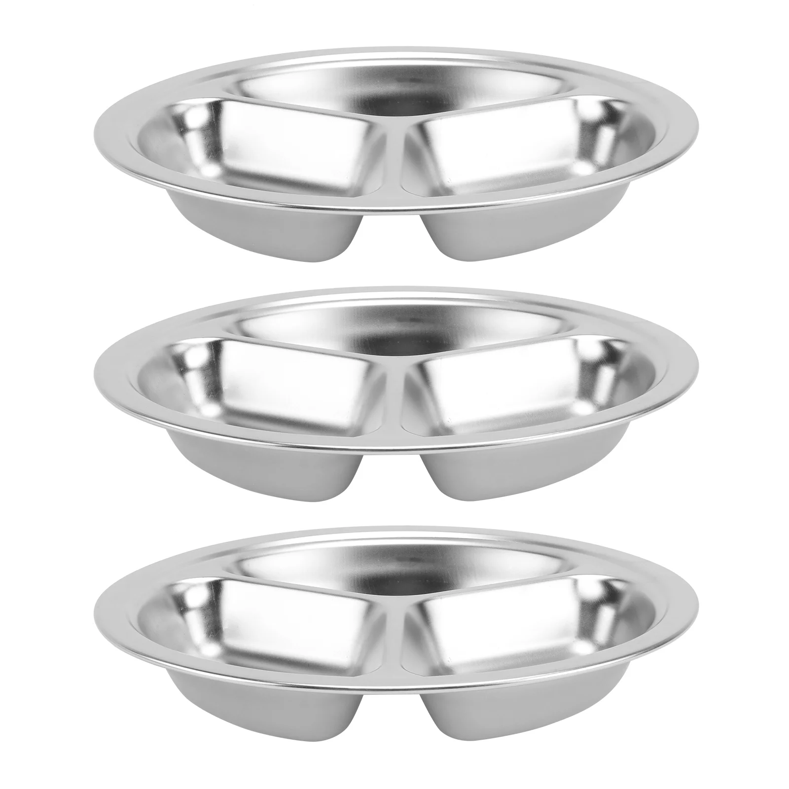

3Pcs Round Stainless Steel Dinner Tray Separation Plates Plate Rice Dishes Silver (20cm, 3 Grids)