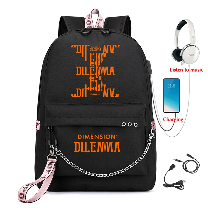 

Kpop ENHYPEN DIMENSION DILEMMA Men's and Women's School Bag USB Charging Multi-function Backpack Student Laptop Bag