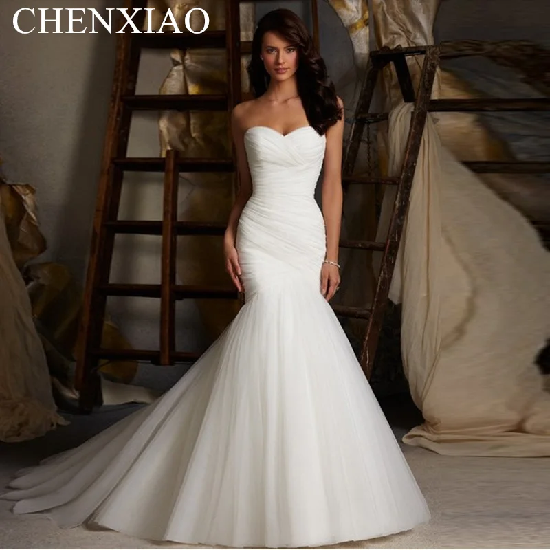 

Свадебные платья, горячая Распродажа, сексуальное Тюлевое платье без бретелек с юбкой годе, недорогое пляжное свадебное платье, платья с за...