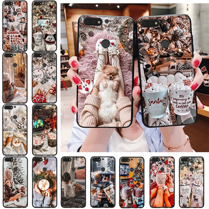 

Cartoon Christmas Winter Coffee Phone Case For Huawei Honor 50 30 Pro 10X Lite 20 7A 7C 8X 9X Pro 9A 8A 8S 9S 10i 20S 20lite