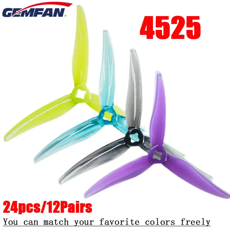 

24PCS/12Pairs Gemfan Hurricane 4525 3-Blade 4.5 Inch 4.5X2.5X3 PC FPV Propeller for 2004 Brushless Motor RC FPV 4inch Drone