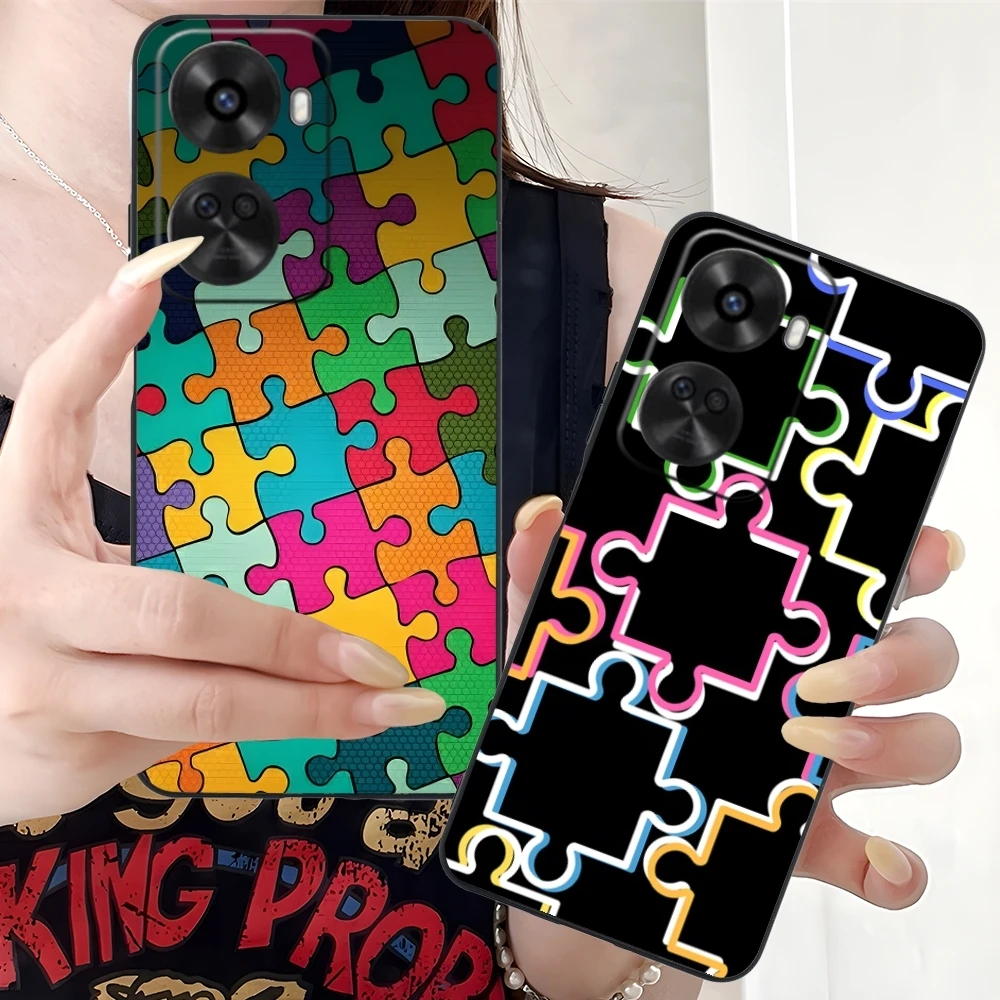 Модный красивый чехол для мобильного телефона Puzzle Huawei Nova 12 11 10 9 8 7 Pro SE 5G черный