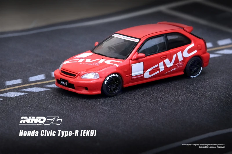 

INNO 1:64 HONDA CIVIC Type-R (EK9) Red With CIVIC Livery Die-Cast Car Model Collection Miniature