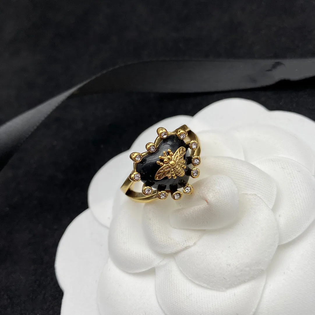 European and American retro personality black bee inlaid zircon open ring